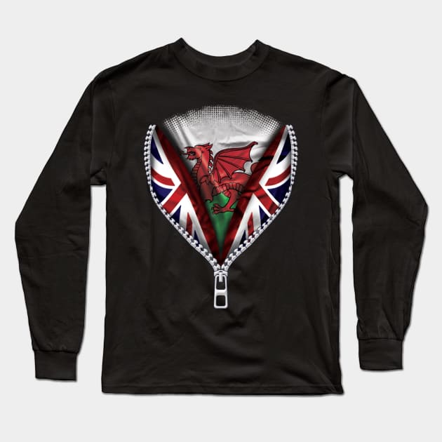 Welsh Flag  Wales Flag zipped British Flag - Gift for Welsh From Wales Long Sleeve T-Shirt by Country Flags